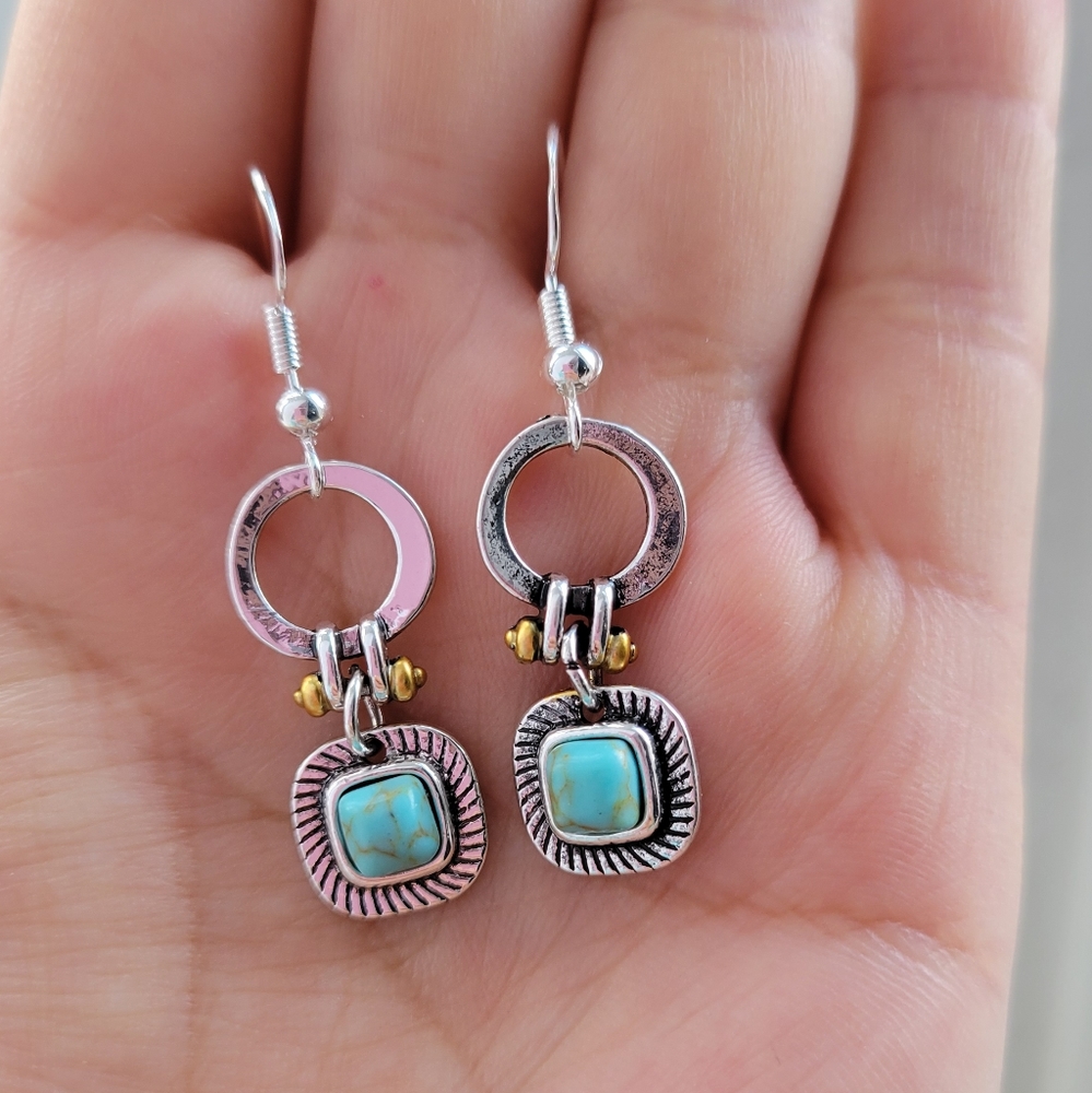 Everyday Boho Turquoise Silver Earrings - Picture 5 of 5